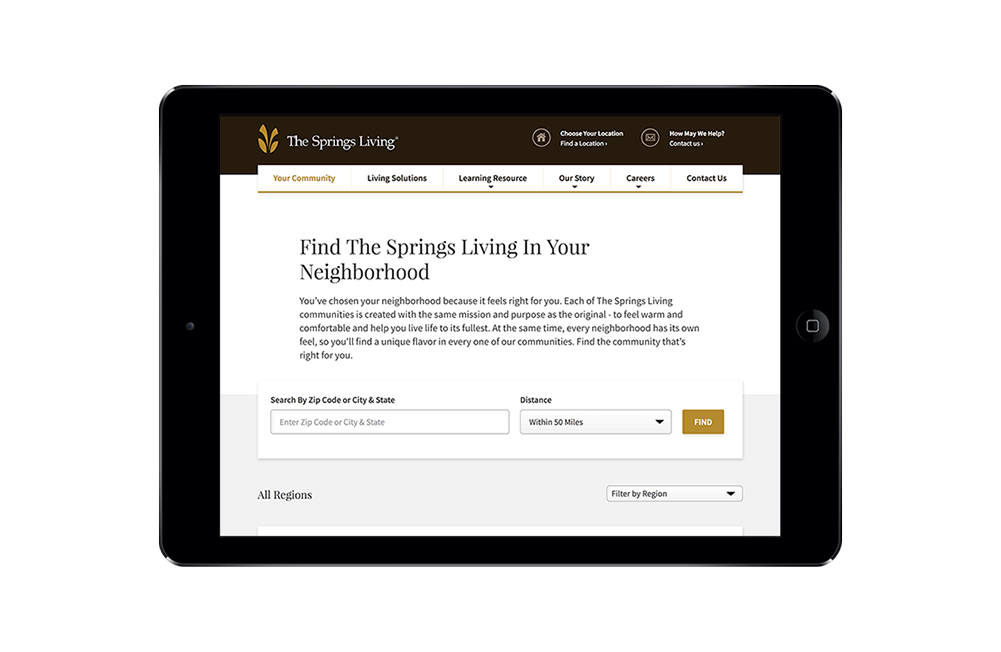 The Springs Living website page screenshot