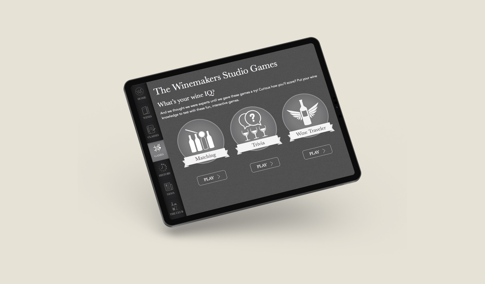 Winemaker Studio app full width view on tablet screen