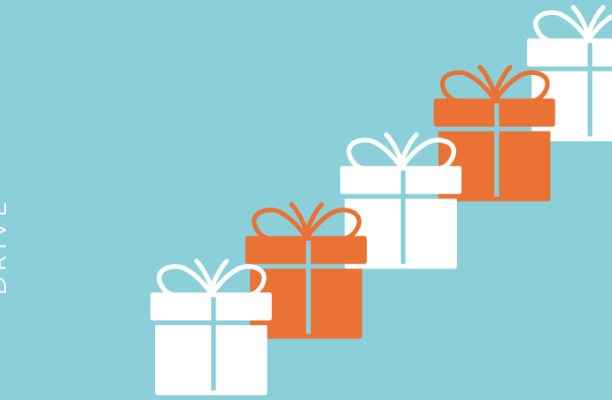 White, orange gift boxes on blue background