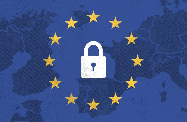 A padlock on a map with yellow stars
