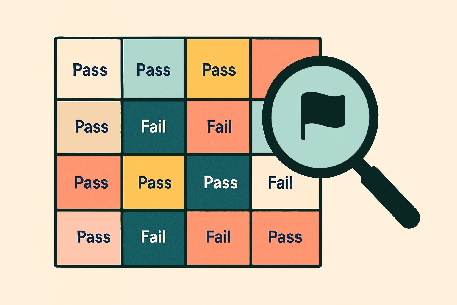 Color contrast grid marking pass and fail results for color pairings