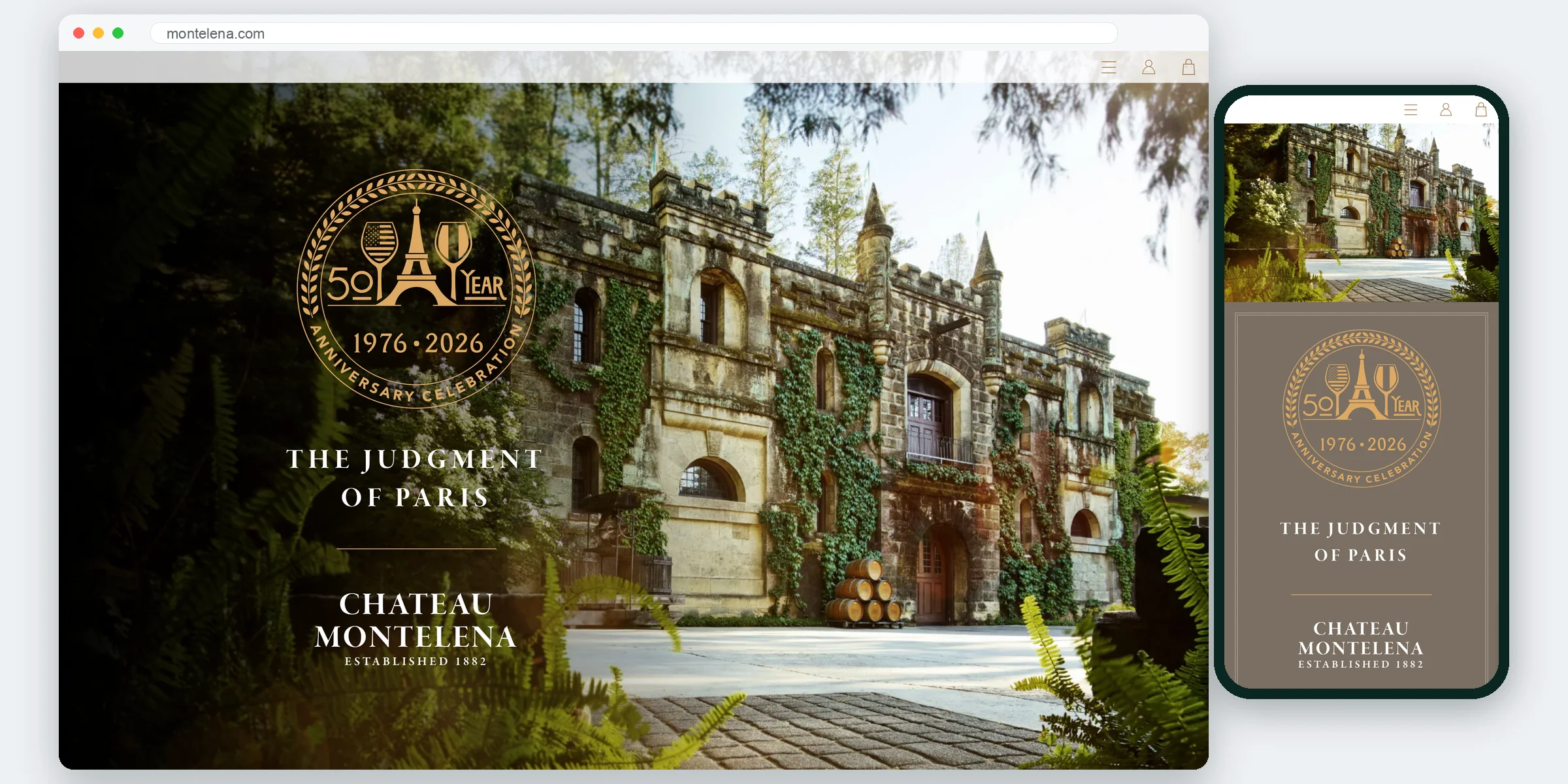 Chateau Montelena website homepage on desktop and mobile
