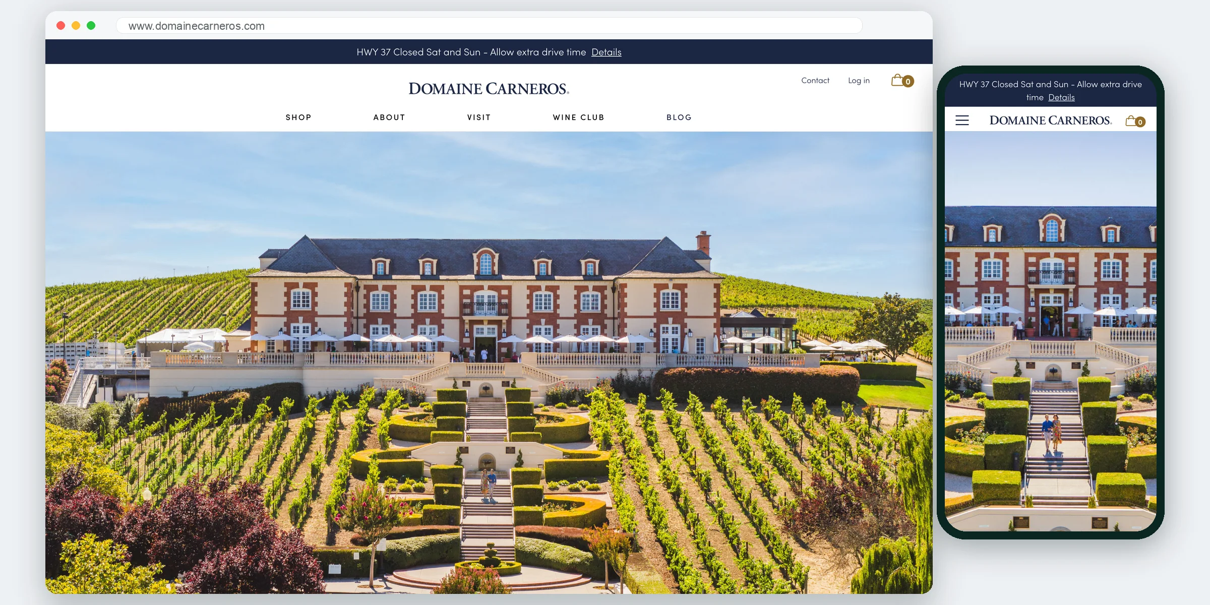 Domaine Carneros website homepage on desktop and mobile